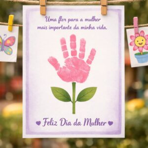 🌸 Flor com Carimbo da Mão – Dia da Mulher 2